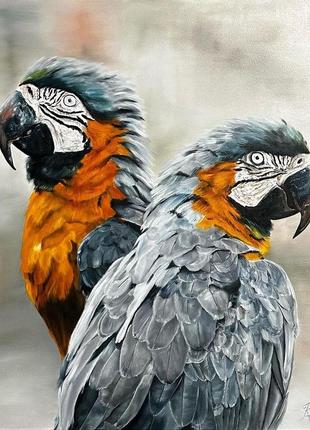 Картина маслом «папуги» серия «двойет»2 фото