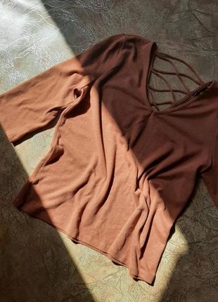 Джемпер кофта плетение спинка 3/4 рукав укороченный кирпич