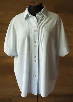 Винтажная светло голубая летняя блузка с коротким рукавом женская trevira, размер l, xl