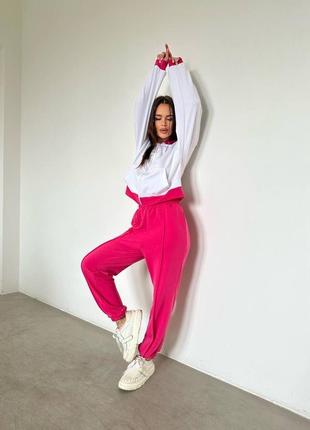 Костюм спортивный брючный весенний черный серый зеленый розовый малиновый белый брюки штаны джоггеры кофта худи свитер кардиган