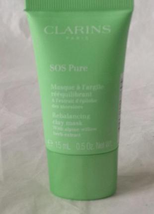 Очищающая маска для лица clarins sos pure emergency mask with rebalancing clay, 15 мл