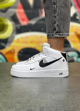 Женские кроссовки nike w air force 1 mid lv8 white black ( с мехом )