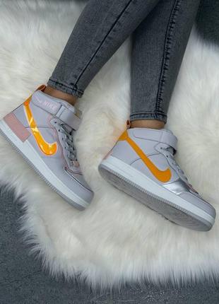 Женские кроссовки nike air force 1 shadow grey/yellow ( с мехом )1 фото