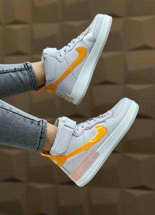 Женские кроссовки nike air force 1 shadow grey/yellow ( с мехом )4 фото