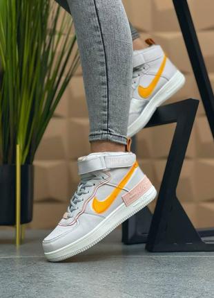 Женские кроссовки nike air force 1 shadow grey/yellow ( с мехом )3 фото