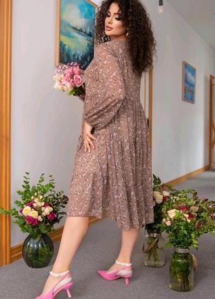 Платье ⚫️🩶лето 58 56 54 52 размеры р большие батал женские женское сукня цветочек цветочное принт шифон рукав р9 фото