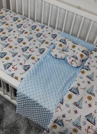 Комплект постельного белья для новорожденных манюня зигзаг в кроватку ( коляску) плед + подушка + простынь3 фото
