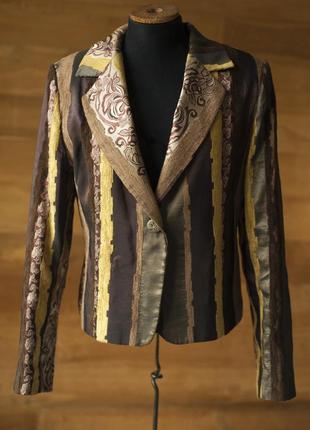 Нарядный коричневый жакет пиджак в полоску женский bazal, размер xl, xxl1 фото