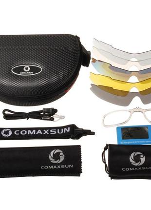 Очки "comaxsun polarized" 5 в 1 чёрные, uv400 велосипедные спортивные солнцезащитные тактические, поляризация3 фото