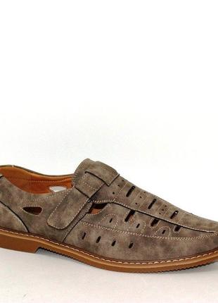 Чоловічі літні туфлі на липучках великі розміри хакі3 фото