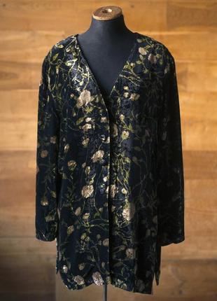Чорна оксамитова вечірня блузка з рослинним принтом жіноча jacques vert, розмір l, xl