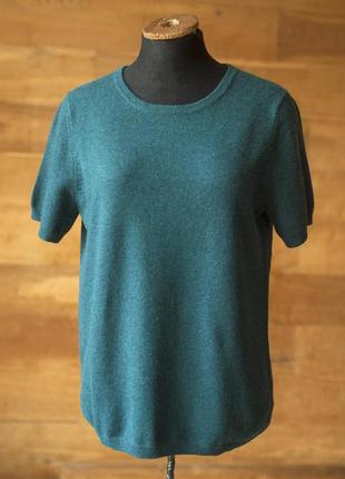 Кашеміровий светр з коротким рукавом кольору морської хвилі жіночий cashmere collection, розмір s, m