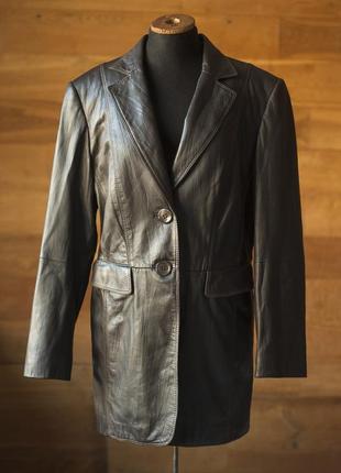 Коричнева шкіряна двобортна куртка жакет жіноча gerry weber, розмір l, xl