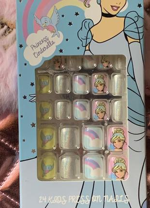 Детский маникюр сендерелла попляшка, набор накладных ноготков с блестками, накладные ногти