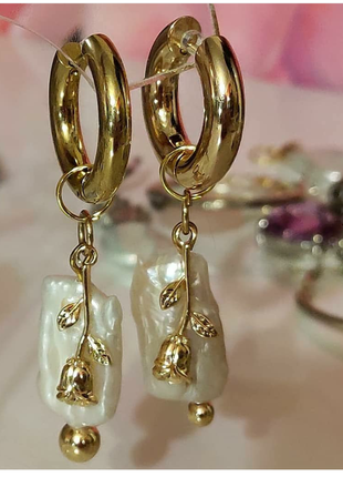 Серьги кольца с барочными перлами1 фото