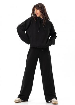 Худі жіноче подовжене бавовняне чорне з капюшоном, з кишенями, спортивна кофта довга чорна5 фото