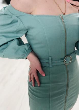 Сукня міні з ременем і рукавами воланами2 фото