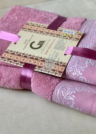 Набір рожевих махрових рушників gm textile 2 шт6 фото