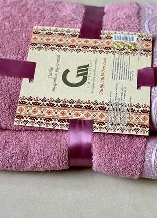 Набір рожевих махрових рушників gm textile 2 шт3 фото