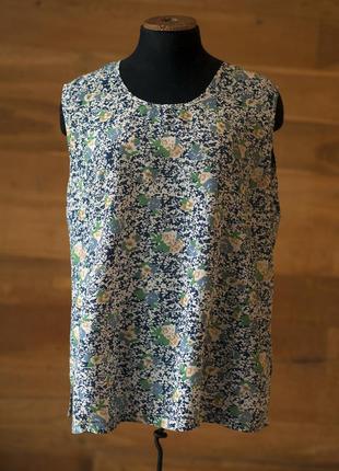 Шелковая сине-белая блузка без рукавов в цветочек (германия), размер l, xl