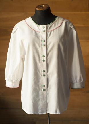 Белая летняя винтажная австрийская блузка с пышными рукавами, размер м