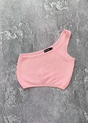 Оригинальный розовый женский топ топик майка одно плече zara h&m