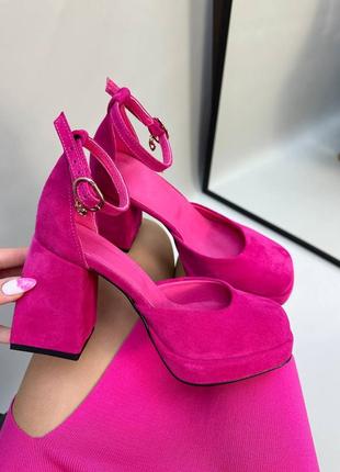 Эксклюзивные туфли из натуральной итальянской кожи и замша женские на каблуке платформе