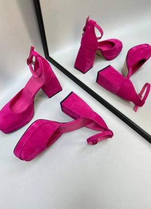 Эксклюзивные туфли из натуральной итальянской кожи и замша женские на каблуке платформе5 фото