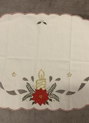 Новогодняя винтажная овальная салфетка, вышивка аппликация свечка1 фото