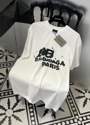 Женская мужская текстильная белая  футболка в стиле баленсиага  balenciaga paris3 фото