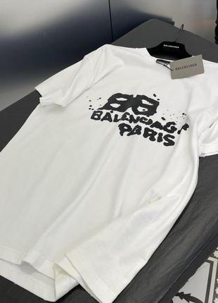 Женская мужская текстильная белая  футболка в стиле баленсиага  balenciaga paris5 фото