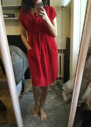 Красное миди платье на запах вискоза 100% 10-12-14