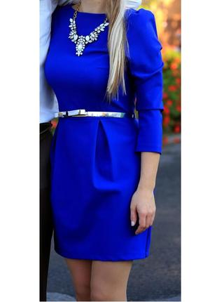 Синее платье с молнией на спине и поясом от trg titomir