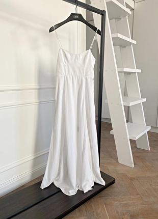Белое льняное платье миди от zara5 фото