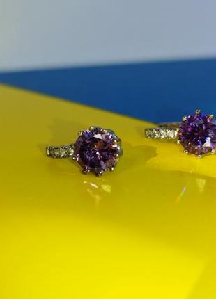 💎 люксова ювелірна біжутерія сережки з камінням бузковий фіолетовий камені гвоздики кільця6 фото
