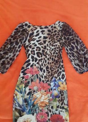 Супер платье леопард + цветочный принт. турция.2 фото