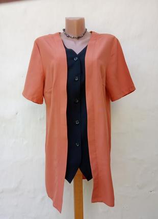 Винтажная легкая оранжевая 🍊 рубашка lady's collection,блуза 🔥 удлененная,вискоза.
