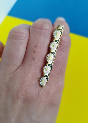 🌼 ромашка брошь золотая эмаль цветочки цветы длинная