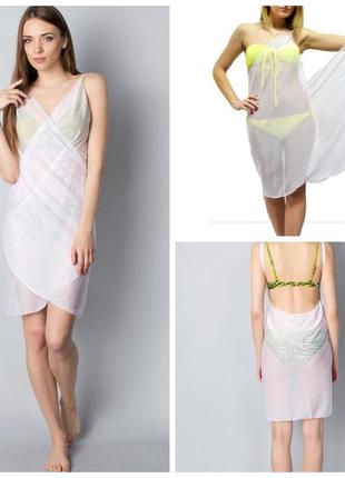 базовое белое шифоновое парео накидка пляжное платьена