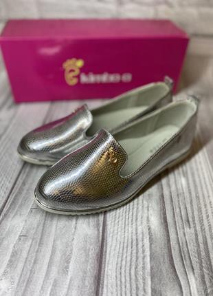 Туфли для девочек серебристые на весну erico 31 размер 19.5 стелька