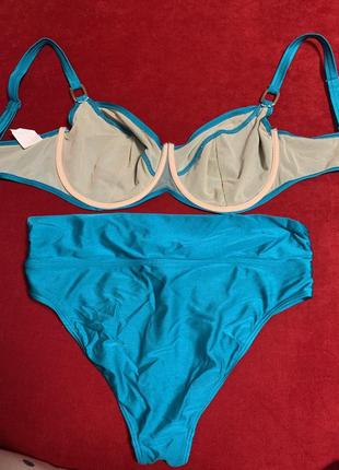 Блакитний купальник,роздільний купальник на великі груди,бірюзовий купальник ,перламутровий купальник.5 фото