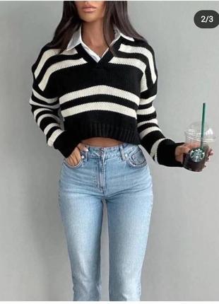 Стильна жіноча кофта поло, кофтинка з комірцем у смужку