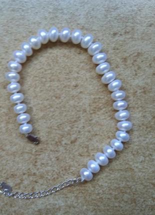 Браслет з натуральними перлами і сріблом