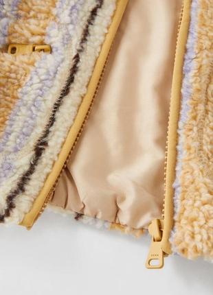 Меховая куртка zara, меховушка zara, полосатая куртка для девочки, куртка из искусственного меха zara.4 фото