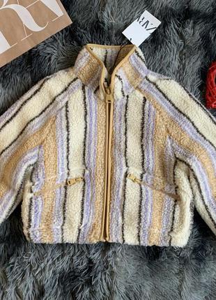 Меховая куртка zara, меховушка zara, полосатая куртка для девочки, куртка из искусственного меха zara.7 фото