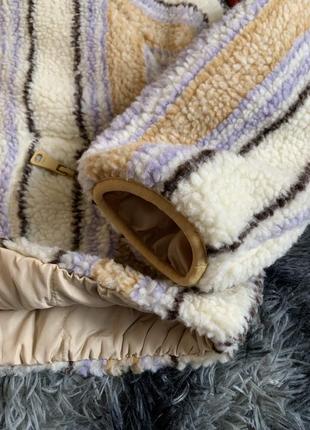 Меховая куртка zara, меховушка zara, полосатая куртка для девочки, куртка из искусственного меха zara.9 фото