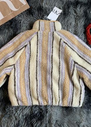 Меховая куртка zara, меховушка zara, полосатая куртка для девочки, куртка из искусственного меха zara.8 фото