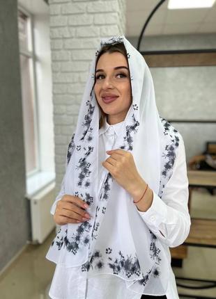 Красивый шифоновый шарф с цветочным принтом производитель туречки4 фото