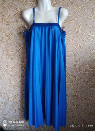 (445) синій плісирований сарафан великого розміру оверсайз