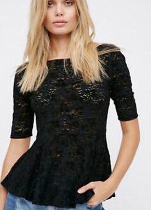 Кружевной топ, футболка черного цвета